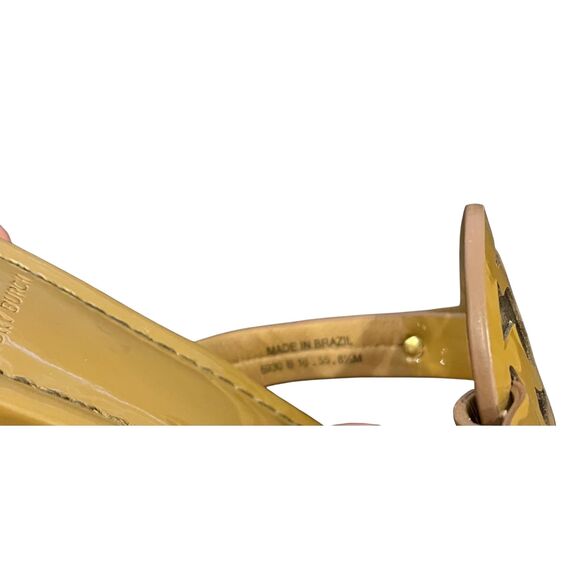 SZ 8.5 Tory Burch Miller Patent Logo Embellished Sandals Flip Flops in Tan - Picture 2 of 8